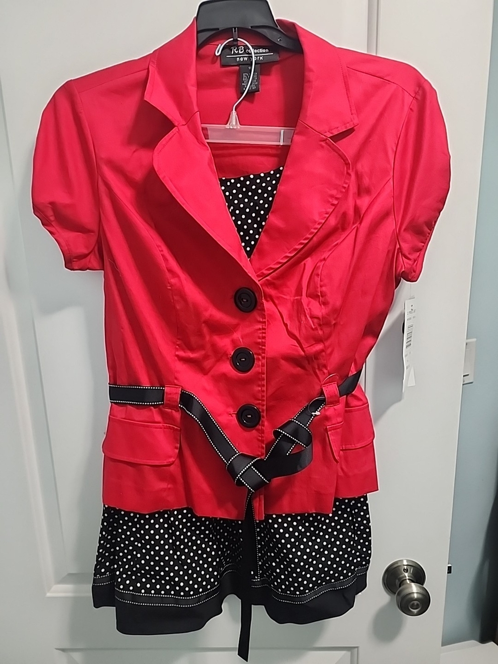RB Collection Red Short-Sleeve Blazer Jacket with Belt And Skirt